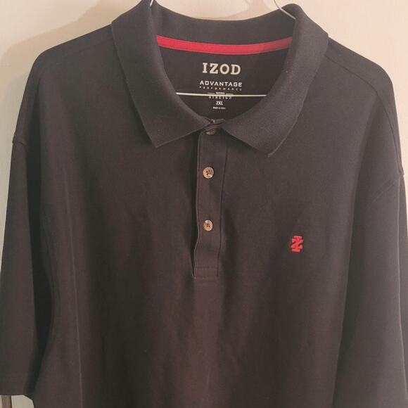 IZOD Mens Black Polo 2XL Red Logo Short Sleeve Preppy Golf Old Money Blokecore - Picture 3 of 8